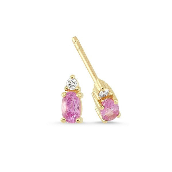Petit øreringe i 14 kt guld med ovale pink safirer og 0,05 ct diamanter fra Nuran